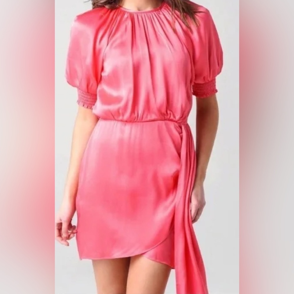 Saylor Melon Pink Zulu Puff Sleeve Short Sleeve Satin Mini Dress Women’s Size S